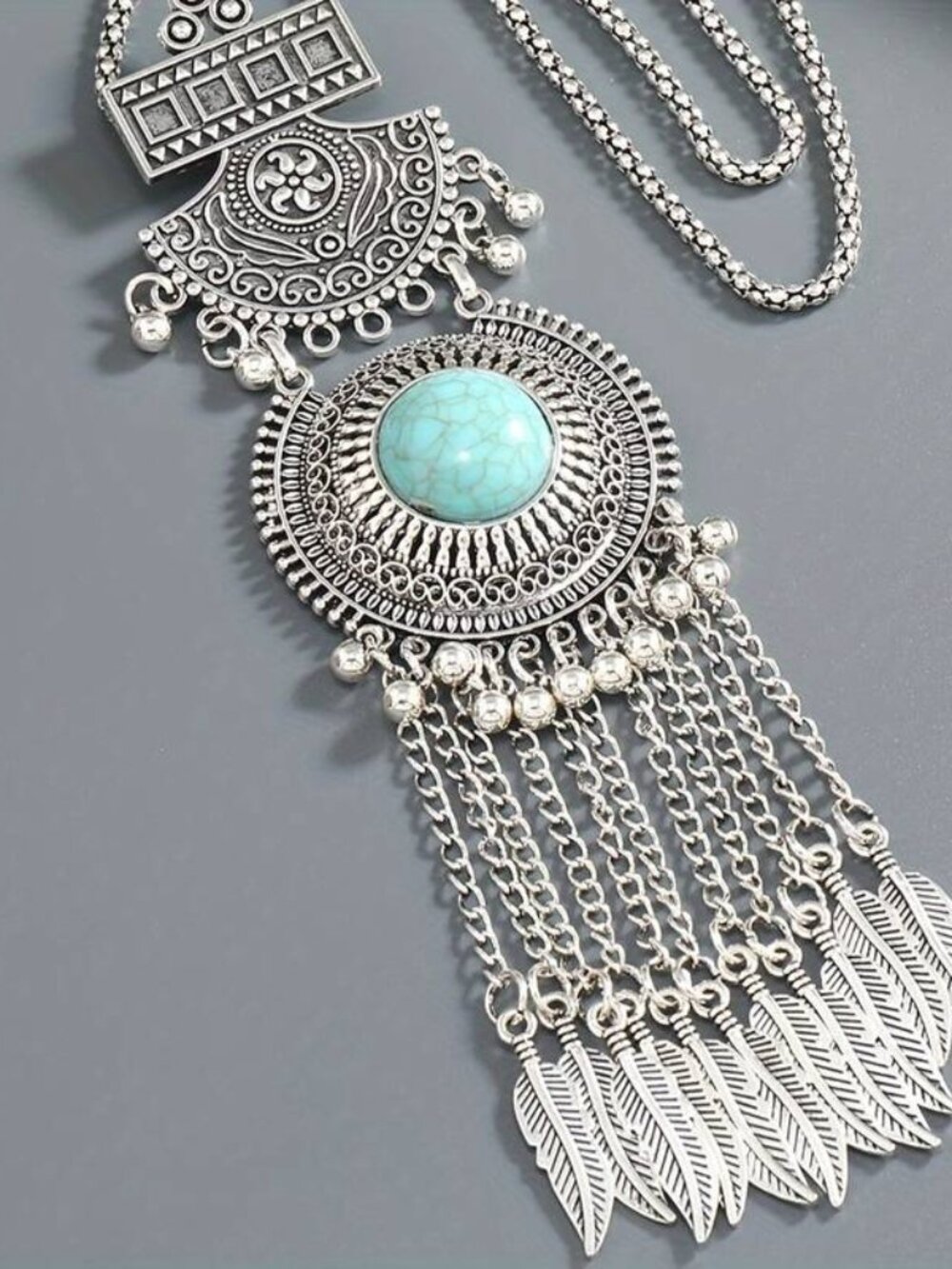 078 Retro Style Bohemian Style Hanging Beads Hollow Tassel Alloy Necklace